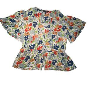 Lauren Ralph Lauren Black Label Floral  Blouse Short Sleeve Peplum Cottagecore